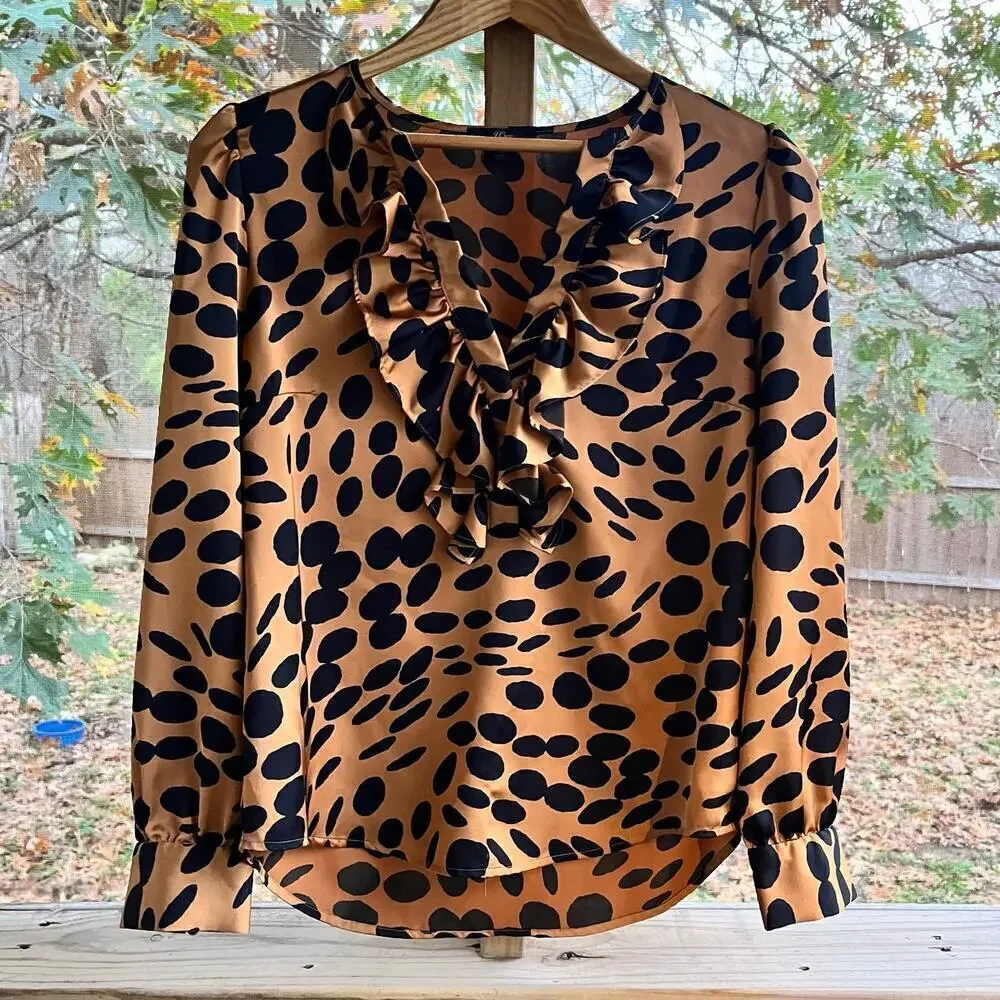 J. Crew Women's Long Sleeve Ruffle Front Top In Wavy Dots Size S